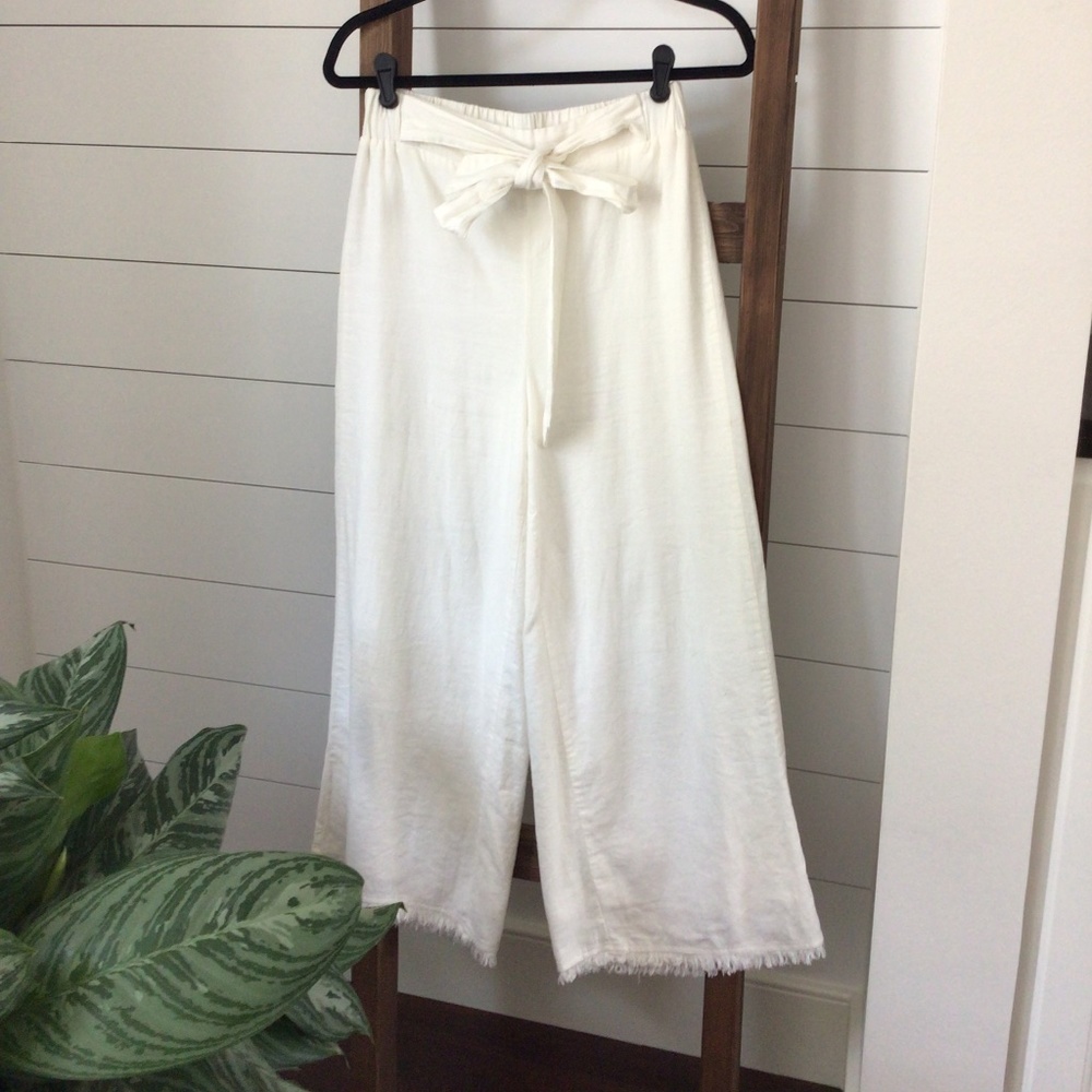 Linen Fringe Hem Crop Pants